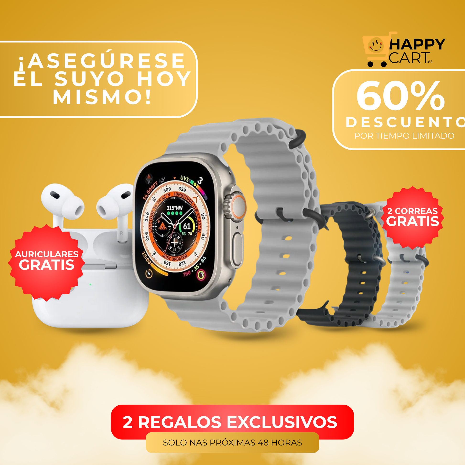 DOBLA TU ESTILO Y SALUD: Compra 1 SmartWatch UltraPro™ y LLÉVATE OTRO DE REGALO + Kit Completo de Bonificaciones! - HappyCart